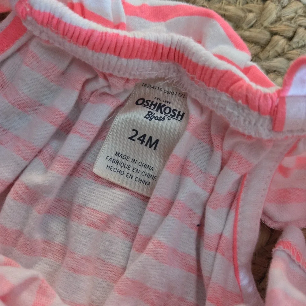 OshKosh B'Gosh Chambray Romper and Pink Shoulder Striped Romper‎ Sz 24m